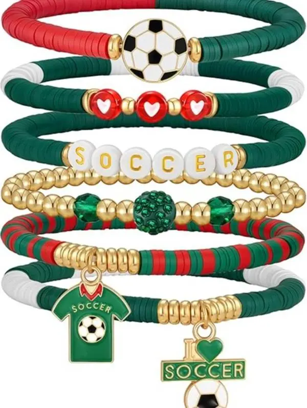 2026 World Soccer Cup Soccer Bracelets for Women Men, Stackable Soccer Jewelry Game Day Fan Accessories Gifts for USA Mexico Argentina Soccer Fans