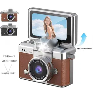 Retro CCD Mini Digital  with 180° Flip Screen 720p HD Video Recorder LED Light 64GB Memory Compact Design Keychain Portable Security  office astronaut camera