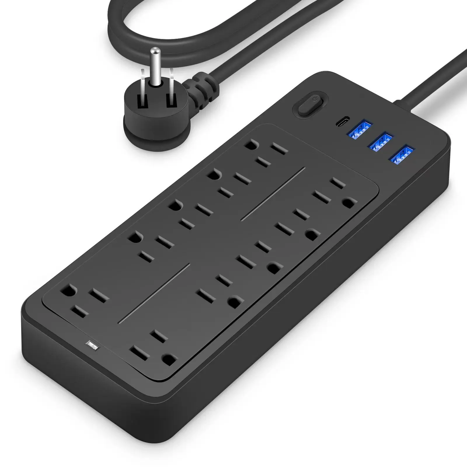 14-in-1 Surge Protection Power Strip Accessory, 10 Outlets & 4 USB Ports (1 Wired Type-C), 1625W/13A, 1700J, 16AWG Flat Plug 4ft Extension Cord, ETL Listed, Black - US Plug, Indoor Use, for Home Office Devices, Gamers
