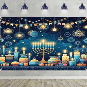 Hanukkah Garment Bag Banner - Vibrant Polyester Backdrop for Entryway, Festive Hanukkah Photo Booth Prop, Mixed Color, Large Outdoor Holiday Decoration - 1pc Ornaments White