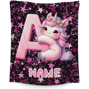 Personalized Unicorn Blanket for Girls, Super Soft Flannel Throw with Custom Name, Cozy Fuzzy Blanket for Bed, Sofa, Travel