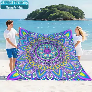 Vintage Mandala Floral Print Beach Mat & Picnic Blanket, Washable, Anti-Fade, Polyester, Lightweight, Windproof, Sand-Resistant, Durable