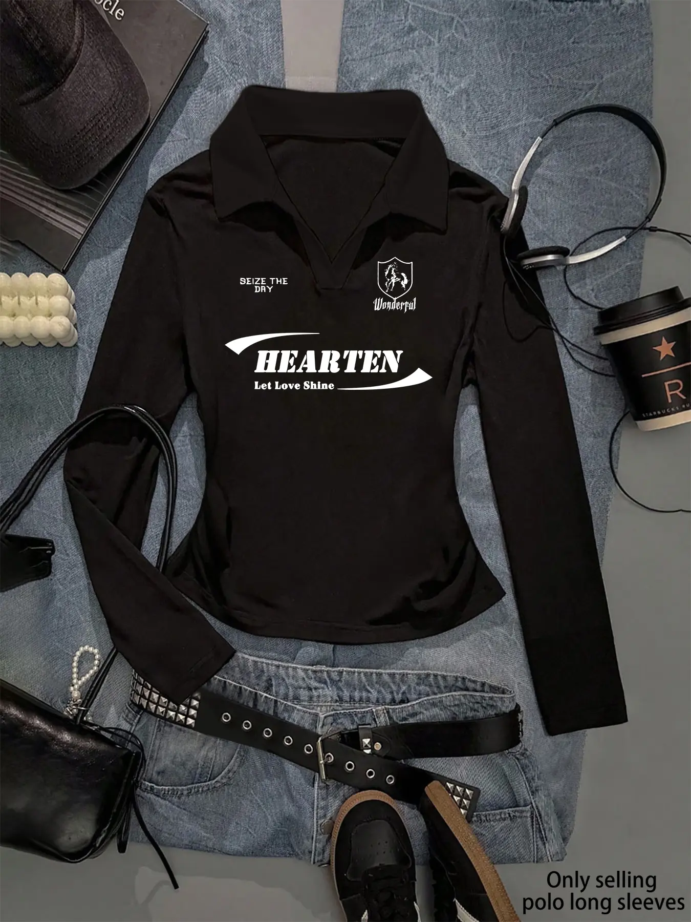 Gothic Y2K Casual Polo Sweater, Geometric Design, Slim-Fitting Long Sleeve, Fall & Winter Heavyweight Knitwear, Inner Layer Top