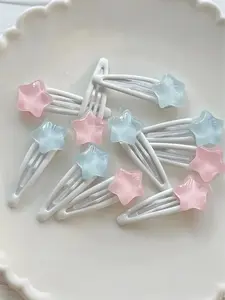 2pcs Star Design Flat Hair Clips Cute Celebrity Hair Clips Side Clip Girl Gift Jelly Star Bb Clip Sweet Side Clip Student Hair Accessories