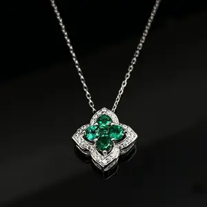 Dainty 925 Silver Clover Necklace with Lab Created Emerald, Timeless Luxury Pendant Necklace, Perfect Gift for Her, Everyday Wear Fine Jewelry#Emerald Necklace#CloverNecklace#925SterlingSilver#DaintyNecklace#LuxuryJewelry#GiftForHer