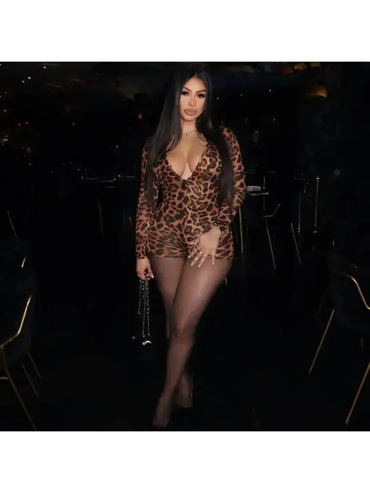 Hoochie Couture Leopard V-Neck Off-Shoulder Fitted Pant Set –