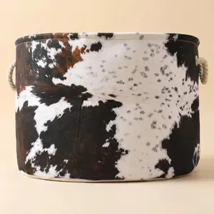 Nursery Bins Boxes for Toys Clothes Laundry Hamper Basket with Handles Large Capacity Clothe Organizer (Cow skin)