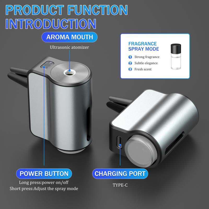 Smart Car Air Freshener Diffuser, Adjustable 3-Strength Scent Control, Portable Waterless Car Aromatherapy Diffuser with Natural Essential Oil Refills (30ml Total)