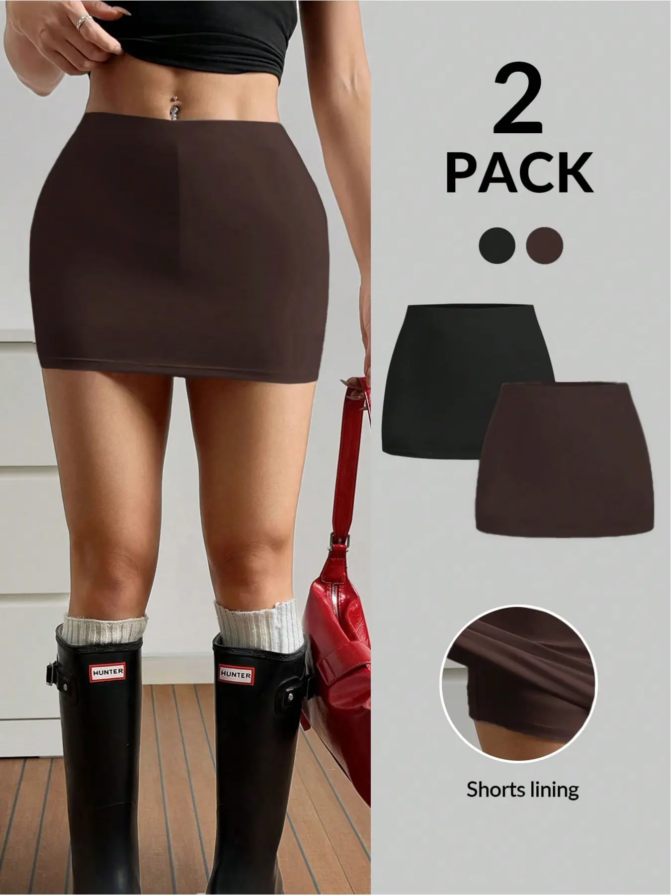 New 2-piece set of fashionable women's bodycon mini skirt with inner layer Skort Skirt