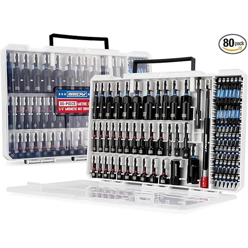 80-Piece Premium Magnetic Impact Nut Driver Set Metric & SAE with Socket Adapters, Bit Holder, Wing Nut Driver, Universal Sockets, Quick Release Extension, Power Bits