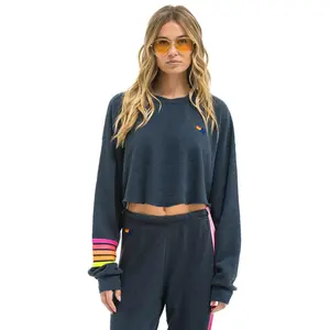 RUGBY STITCH CROPPED CREW SWEATSHIRT RELAXED - CHARCOAL // NEON