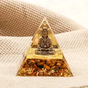 Creative Moonlight Crystal Buddha Pyramid, 1 Count Handmade Desktop Pyramid Ornament for Success, Wisdom, and Wealth, Healing Crystal for Reduce Stress and Positive Energy, Religious Decoration, Religious Home Decor