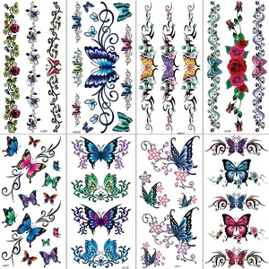 8 Elegant Butterfly Floral Lace Temporary Tattoo Stickers, Sexy and Stylish Design for Women, Ideal for Summer Pool Parties and Scar Coverage