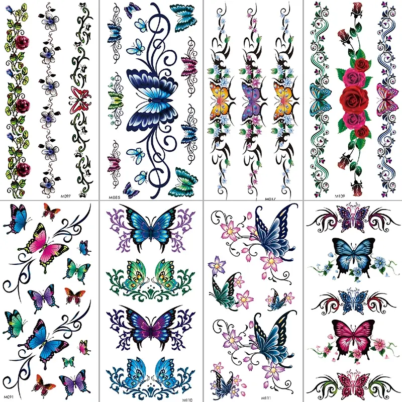 8 Elegant Butterfly Floral Lace Temporary Tattoo Stickers, Sexy and Stylish Design for Women, Ideal for Summer Pool Parties and Scar Coverage, Sticker Tattoos, Fake Tattoos