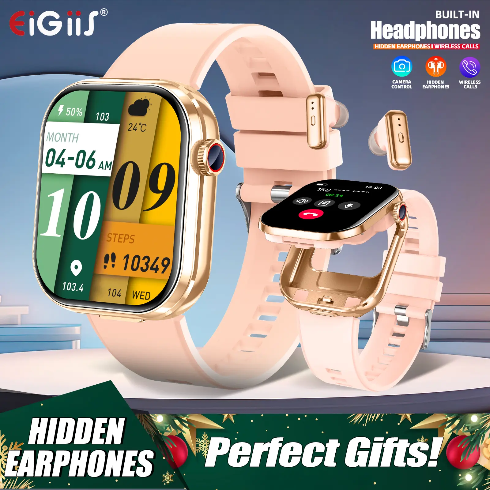 2-in-1 Smart Watch with Earbuds for Men Women, 2.02'' HD Waterproof Smartwatch with Bluetooth Call, Pedometer Activity Tracker with Weather Check, Multifunctional Digital Sports Watch Gift Compatible Android iOS
