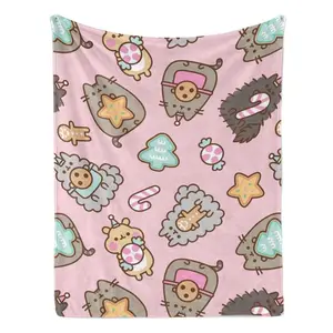 Pusheen Christmas Cookies Flannel Blanket  A Cute Christmas Gift with Adorable Pusheen Cats Festive Treats  Pastel Pink Design Perfect for Gifting Cat Lovers and Adding Whimsical Holiday Warmth