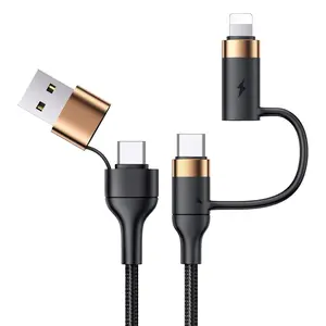 USB C Multi Fast Charging Cable PD 60W Nylon Braided Cord 4-in-1 3A USB/C to Type C/Phone Fast Sync Charger Adapter Compatible with Laptop/Tablet/Phone (6.6FT)