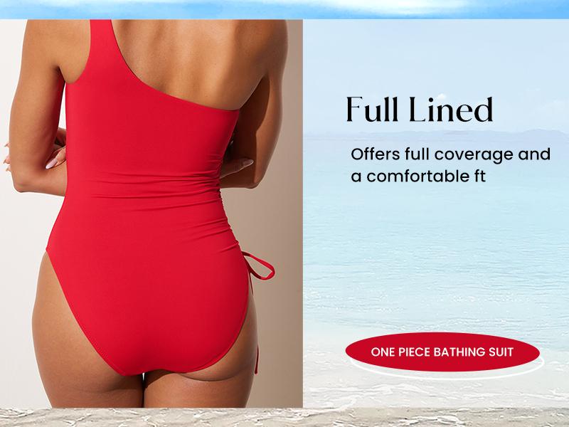 DOBREVA Women's One Piece Swimsuit One Shoulder Bathing Suit Tummy Control Modest Ruched Lined Swimwear