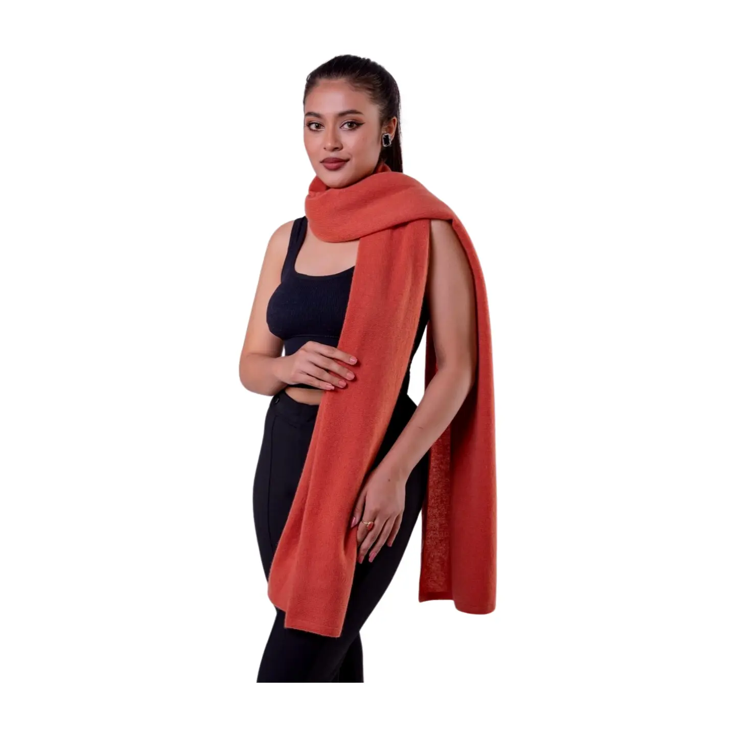 CashmereKala Terracotta Knitted Cashmere Scarf - Ethically Sourced from Nepal