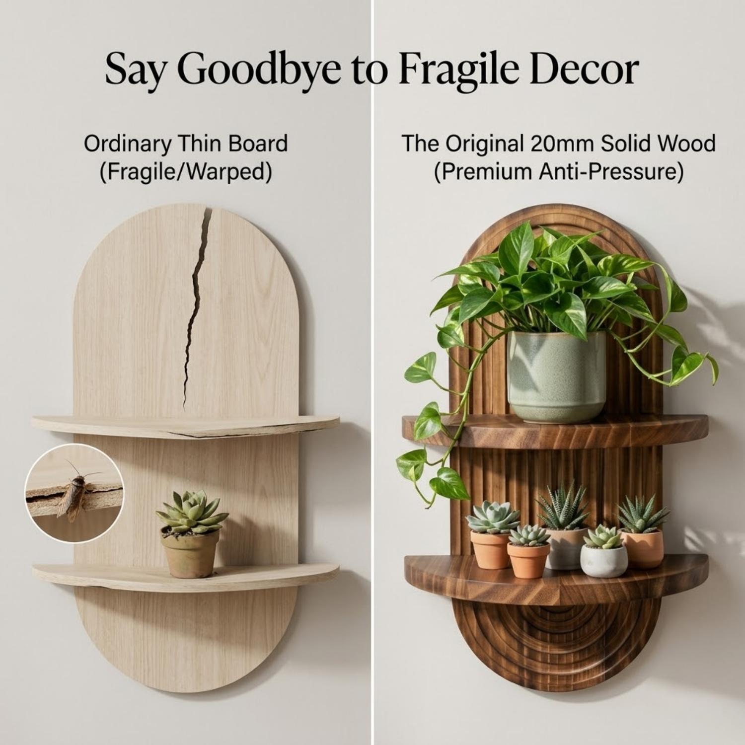 2-Tier Rustic Wood Floating Shelves for Wall, Hanging Plant Shelf Indoor, Wall Mounted Flower Pot Display Rack, Kitchen Storage & Living Room Decor, Window Sill Plant Stand, Bedroom & Entryway Organizer, Suitable for Outdoor Entrance Decoration