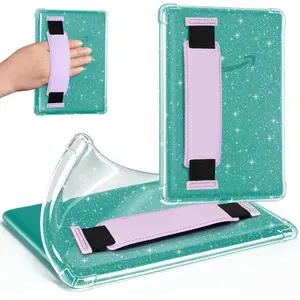 Clear Glitter Case for 7" Tablet Case - Ultra Slim Soft TPU Transparent Cover & Lightweight with Hand-Strap, Purple