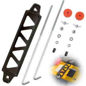 Aluminum Alloy Battery Hold Down Bracket Car Battery Mount Lock Accessories with 10 inches J Bolts (Black)