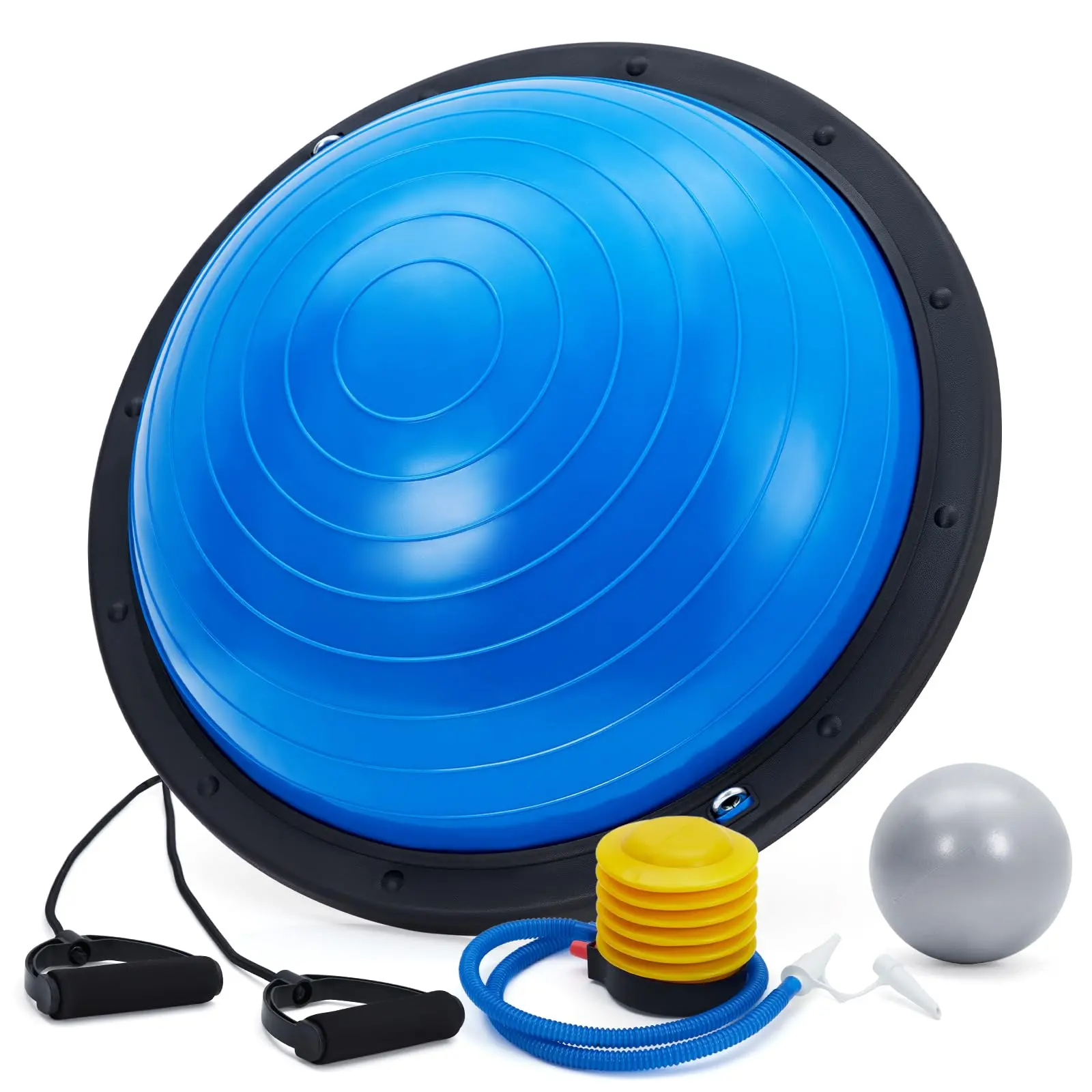 Garvee 58.4 cm balance ball, 725.7 kg half gym ball with non-slip base, inflatable half ball balance trainer, stability half yoga ball, strength training device with 2 bands, pump, extra ball included