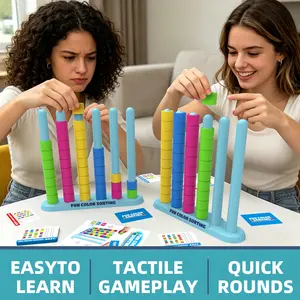 Color Stack Challenge-A Fast-Paced Color Matching Puzzle Game for Fun Parties and Family Game Night. Includes 2 Stack Racks, 50 Challenge Cards, 80 Rings & Instructions