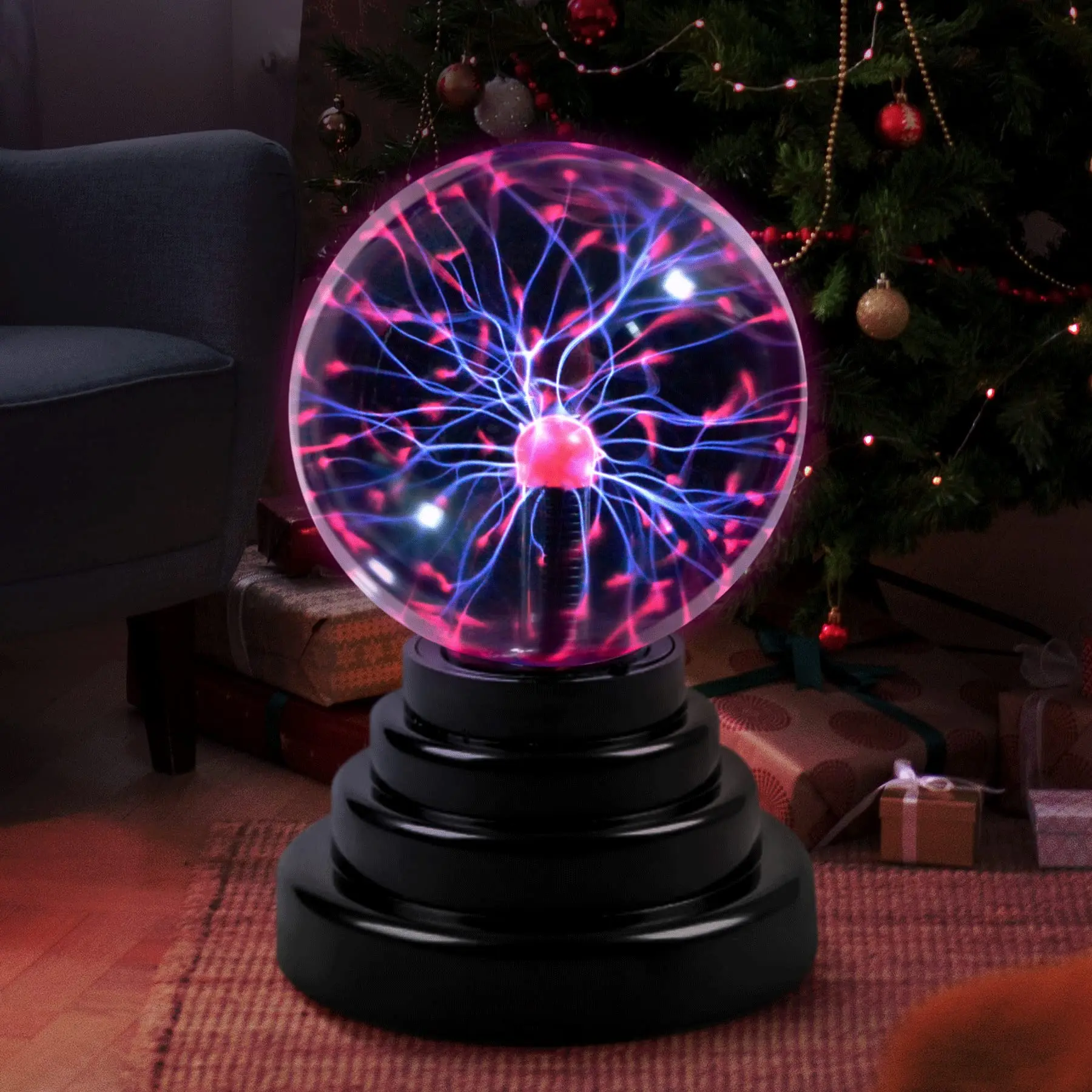 Plasma Globe Lamp, Touch & Sound Sensitive Lightning, Interactive Electric Plasma Ball for Hands-On STEM Learning, Plug-in Bedroom & Desktop Decorative lamp