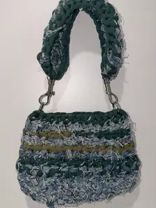 Handmade Crochet Bag Denim and Green
