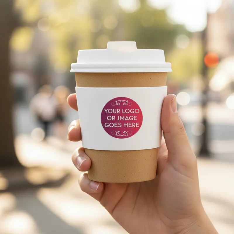 Custom Coffee Cup Sleeves - Your Logo & Image for Weddings & Events 8 oz & 10-16 oz Eco-Friendly Paper Sleeves for Coffee Bars and Favors