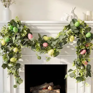 Easter Egg Decorative Wreath, 1-Count Colorful Easter Egg Garland with Decorative Bow for Home Party & Festival, Room, Office & Bedroom Decor Ornaments