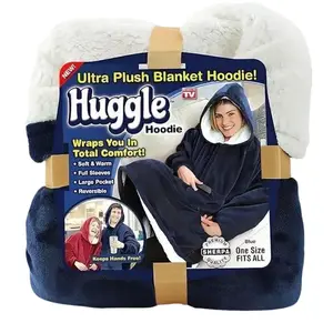 Huggle Hoodie, Ultra Plush Blanket, Blue, One Size… Womenswear Oversized Outdoor Fuzzy Fleece Outerwear Fitness Fits Reversible Robe Sleeves Sweaters Long Sleeve Basic