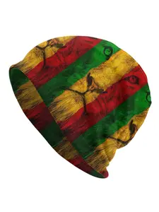 BIIHUDU Men's Lion of Judah Beanie Hat - Reggae Dreadlock Friendly Knit Skull Cap, Rasta Colors (Red/Yellow/Green/Black) - Bold African Cultural Statement Beanie for Concerts, Festivals & Casual Attire - One Love Gift Idea