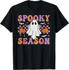 Retro Hippie Halloween Cute Ghost Spooky Season Funny Gifts T-Shirt