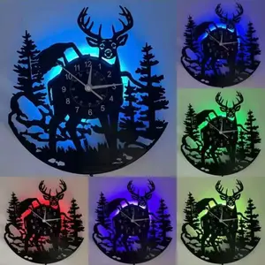 Deer Theme Vinyl Record Wall Clock, Vintage Art Home Decor, Suitable for Home Office Cafe Bakery Restaurant Kitchen, Unique Gift