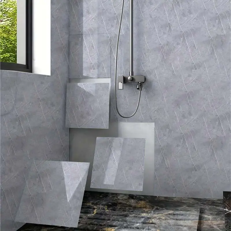 Marble Pattern Self-adhesive Tile Sticker, 1 Box PVC Self-adhesive Tile Shower Wall Sticker, Decorative Sticker for Bathroom Kitchen Living Room, Marble Tile Stickers, Ornaments