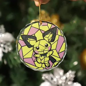 Personalized Pichu Poké Glass Ornament, Christmas Tree Decoration, Decor Home, 2D Flat