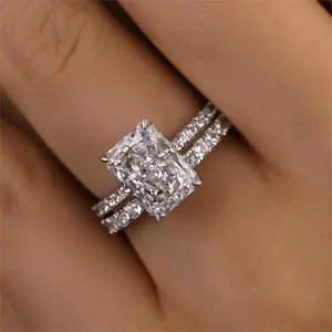 Effinny Radiant Cut 3.5ct Wedding Ring Set,5A Cubic Zirconia Promise Ring, Anniversary Ring for Women Outdoorfun