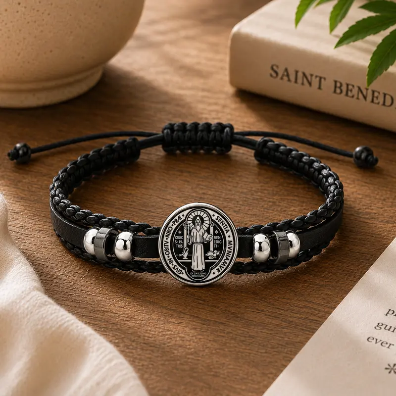 San Benito Medal Braided Bracelet - High Quality, Exquisite Trendy Unisex Wrist Accessory with Adjustable Multi-Layered Red Leather Cord, Beads, San Benito Image for Casual Daily Wear (Ideal for Unique, Meaningful Stylish Finds), Exquisite Trendy Bracelet