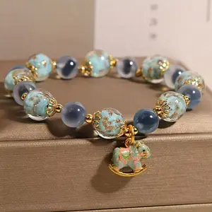 Natural Blue Sugar Heart Agate Bracelet Women's Light Luxury Niche Exquisite Luminous Glazed Crystal Bracelet New Year Good Luck