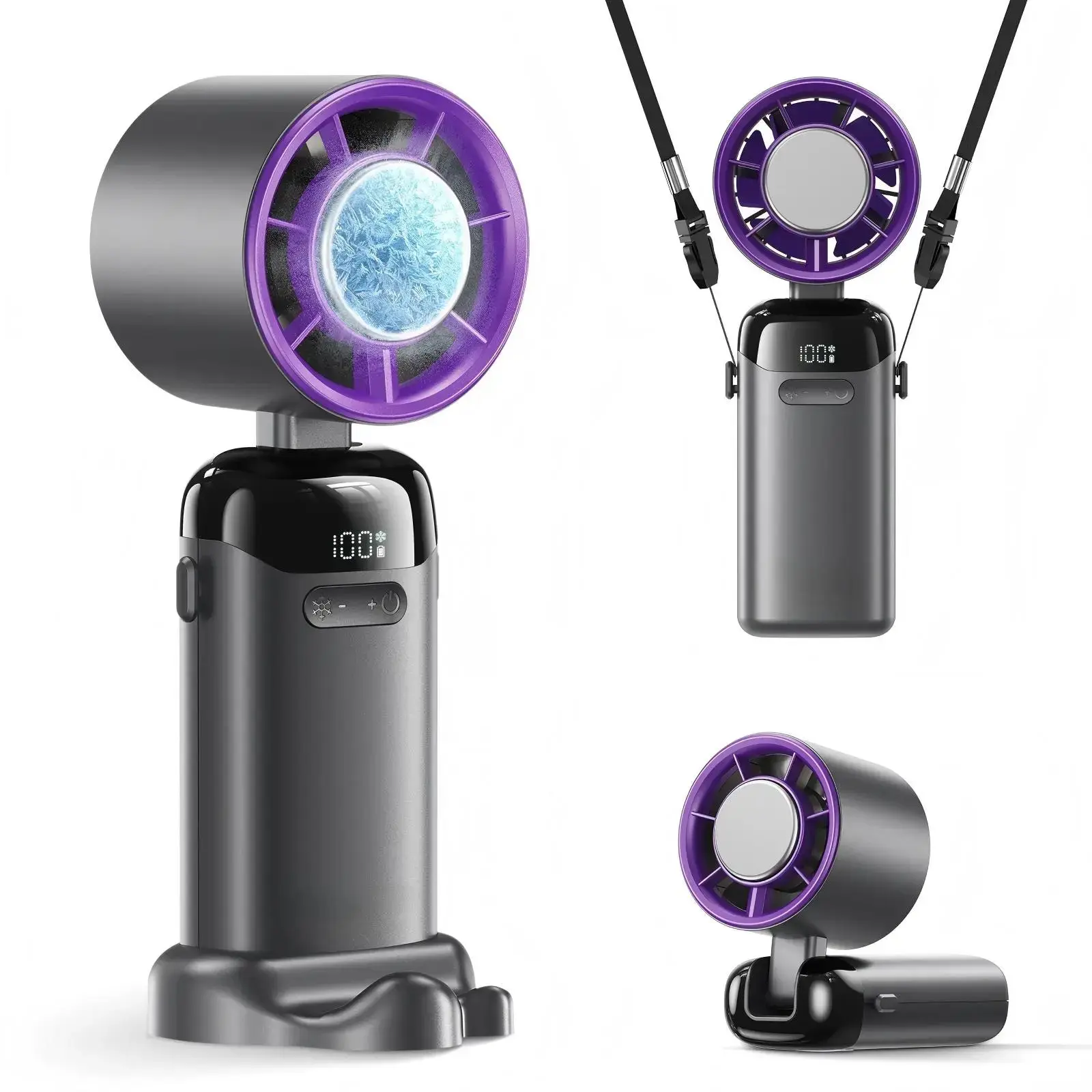 4-in-1 portable refrigeration handheld turbo fan with 199 speed settings, 21,000 revolutions per minute, 12hour cooling, digital display, 120° rotation, USB charging, mini handheld personal fan.Suitable for travel, indoor use, and office desk usage