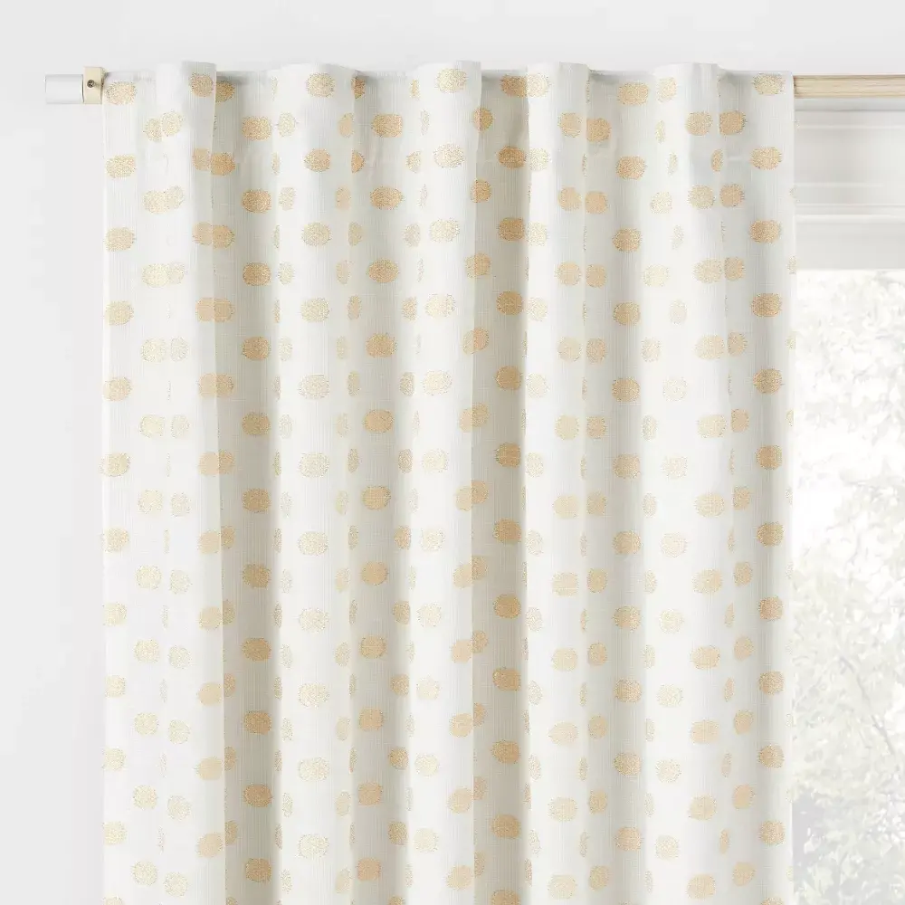 42"W x 84"L Clipped Dotted Kids' Blackout Window Curtain Panel Metallic Gold - Pillowfort