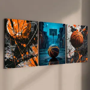 3 count wooden frame canvas, street basketball Trend Art triple poster, Basketball Sports decoration, Fashion bedroom Decoration, Modern Art home Decoration, Living room and corridor wall Decoration, HD, waterproof, art, Modern Art Design