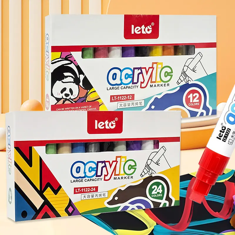Leto 12/24 Color High-Capacity Acrylic Markers Christmas Edition, 8mm Tip for Even Ink Flow, Ideal for Doodle & Umbrella Art, Bright Colors with Strong Coverage