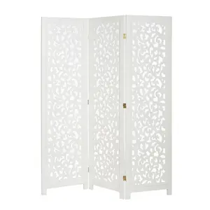 3 Panels Solid Wood Screen Room Divider Decorative Cutouts
