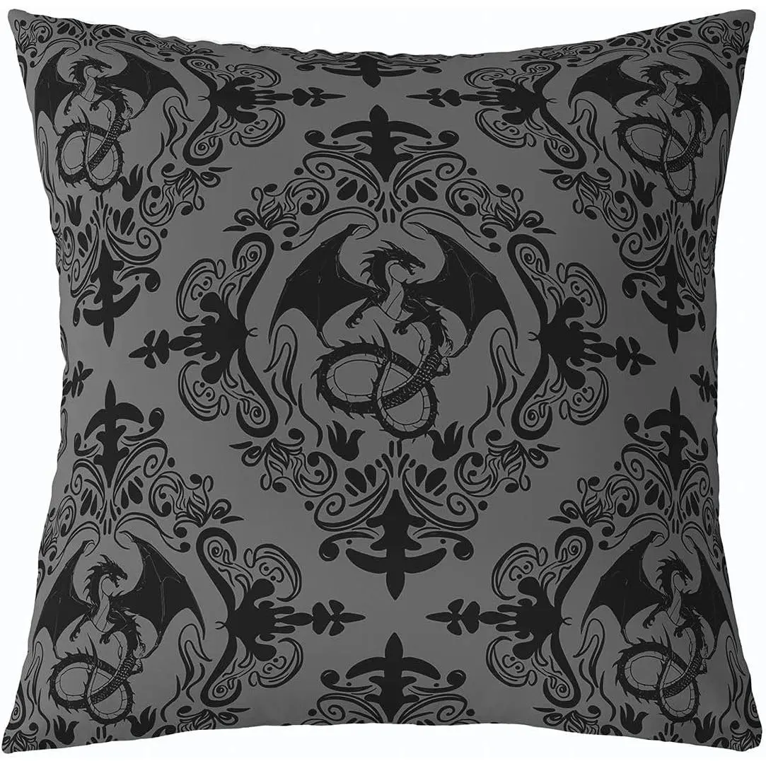 Damask Throw Pillow Covers Black Dragon Decorative Pillowcase Jacquard Cushion Covers Sofa Couch Bed Vintage Damask Floral Cushion Case Home Decor