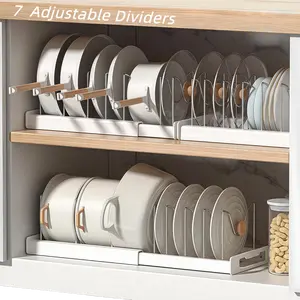 Square 6-Layer Metal Pot and Pan Organizer Rack - Expandable with 7 Stainless Steel Adjustable Dividers, Adjustable Cabinet Lid Holder, Essential Kitchen Storage Organizer for Home Use
