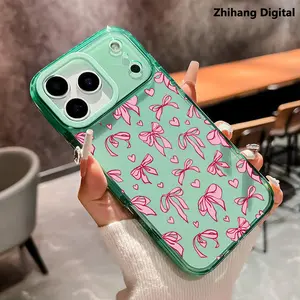 Premium Crystal Phone Case for iPhone 17 Pro Max Air 16 Plus 15 14 13 12 11 Girly Design Bow and Heart Shockproof Non Slip Military-Grade Protection Cover Cellphone Protective Smartphone Casing