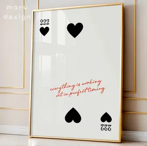 Angel Number 222 Wall Art, Heart Playing Card Print, Law Of Attraction Poster, Spiritual Prints, Cute Apartment Decor